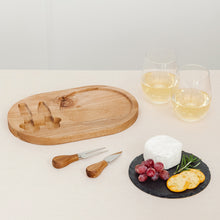 Load image into Gallery viewer, Custom Engraved Circular Wooden Acacia Plank And Slate Serving Tray Set With Fork And Cheese Knife