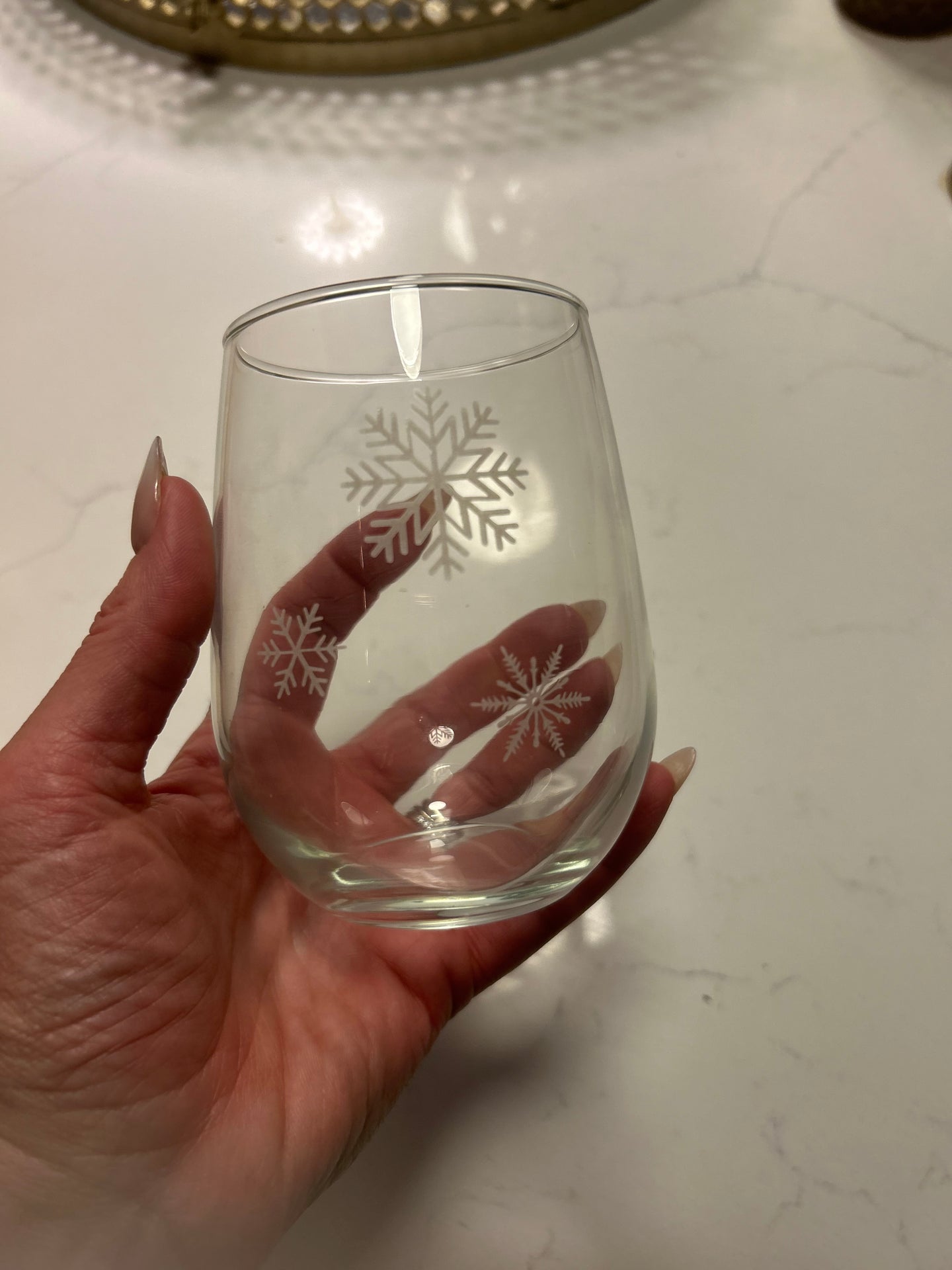 Stemless Wine Glass: Snowflake